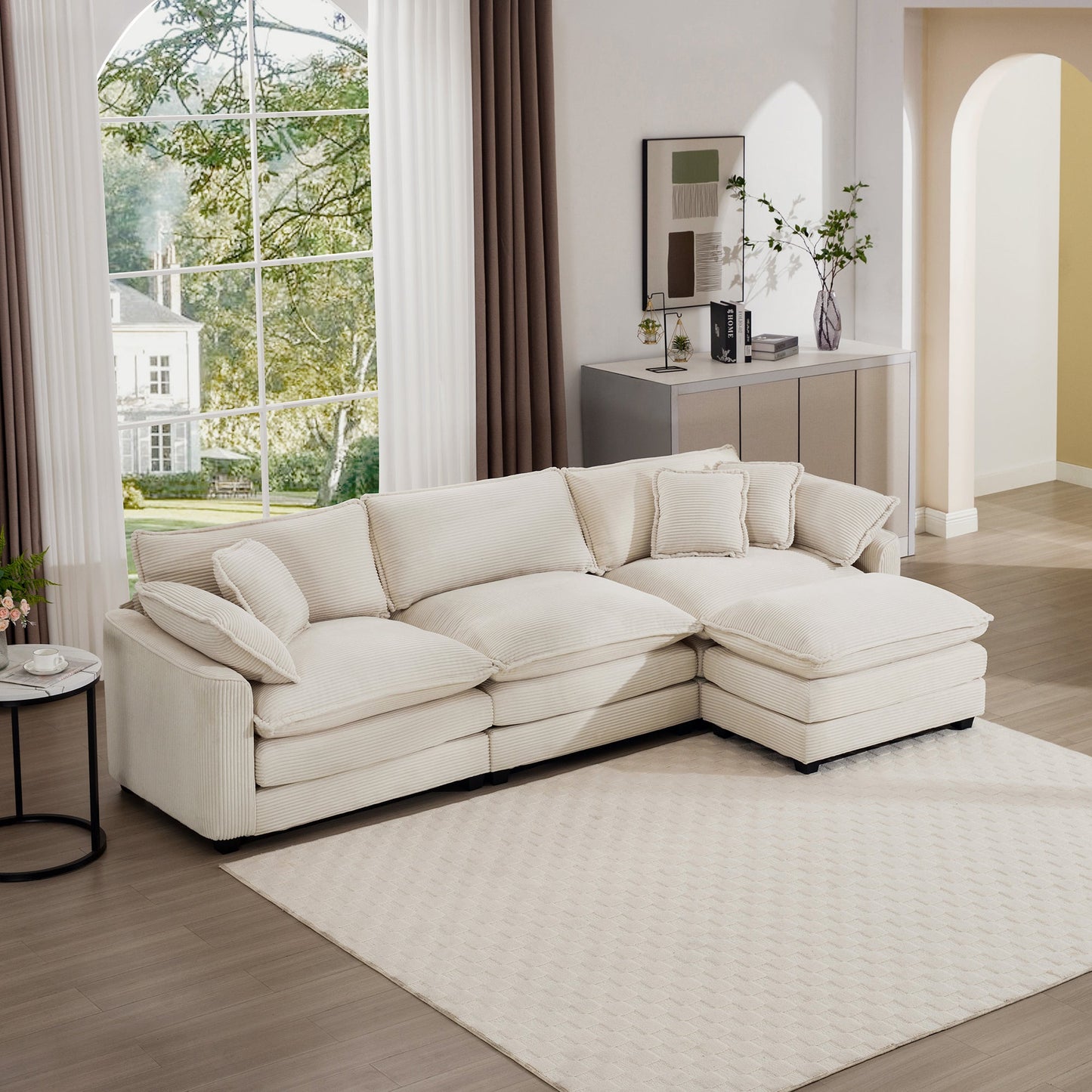Modular Deep Seat 3-Seat Sofa Couch with Ottoman