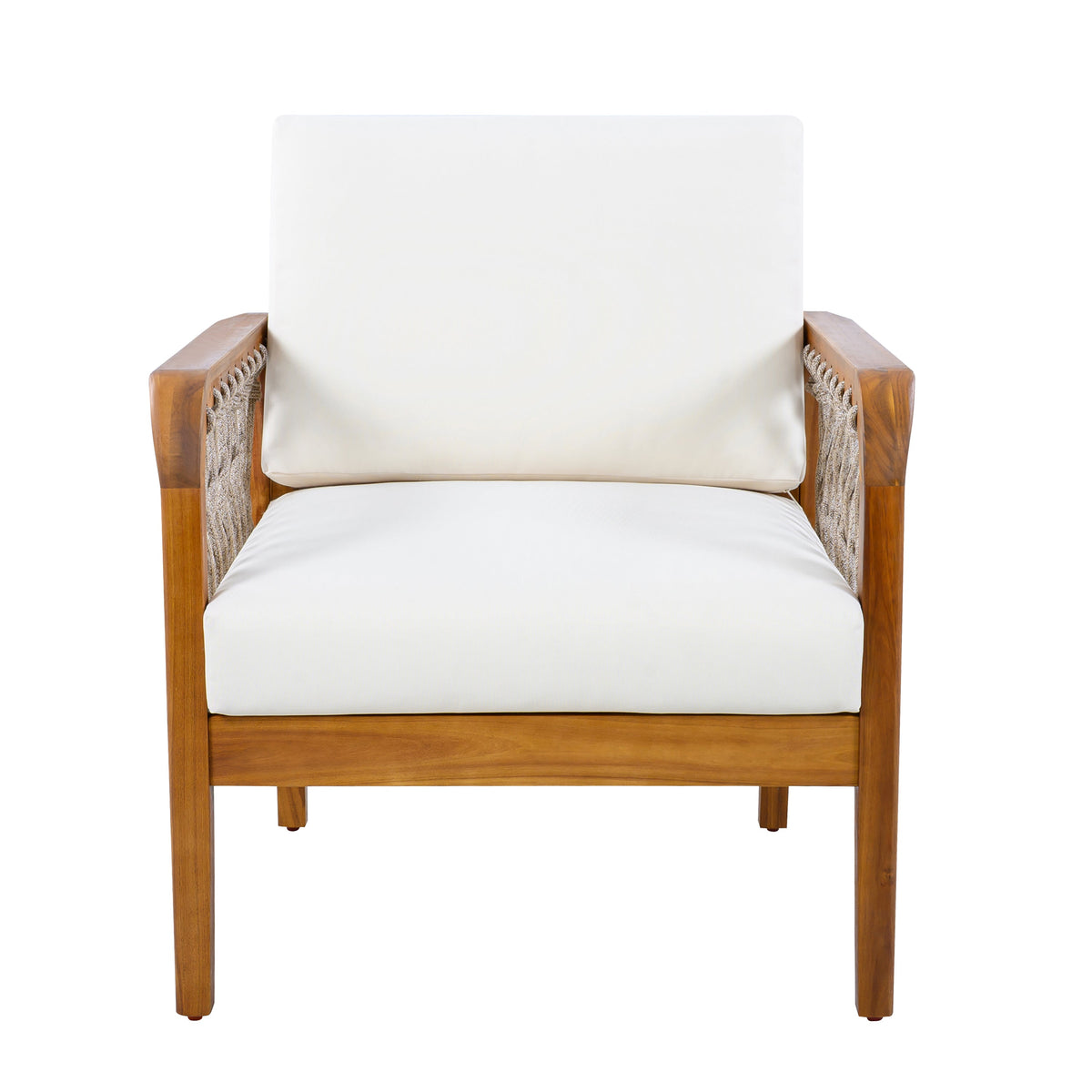 Outdoor Acacia Wood Club Chair with Handwoven Rope
