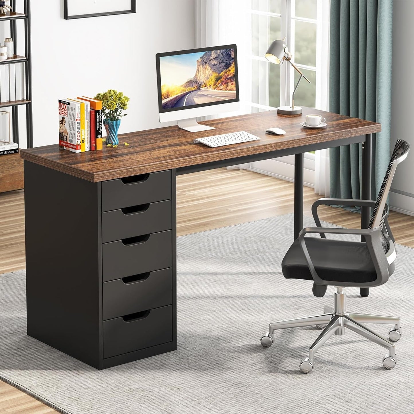 Industrial Rustic Brown Forty Seven Inch Computer Desk Storage