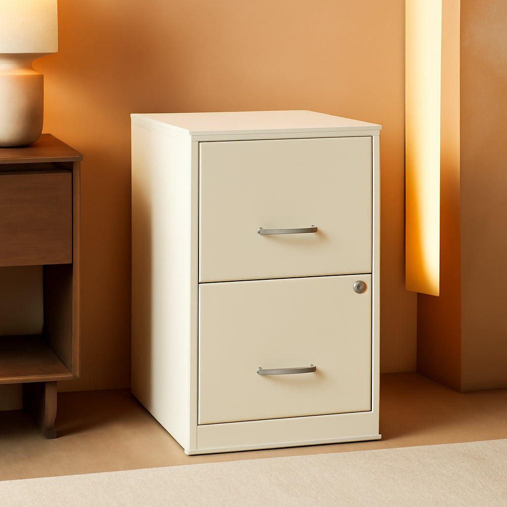 2-Drawer File Cabinet White 14.2 X 18 X 24.5 Inches Locking Drawers Steel Enamel