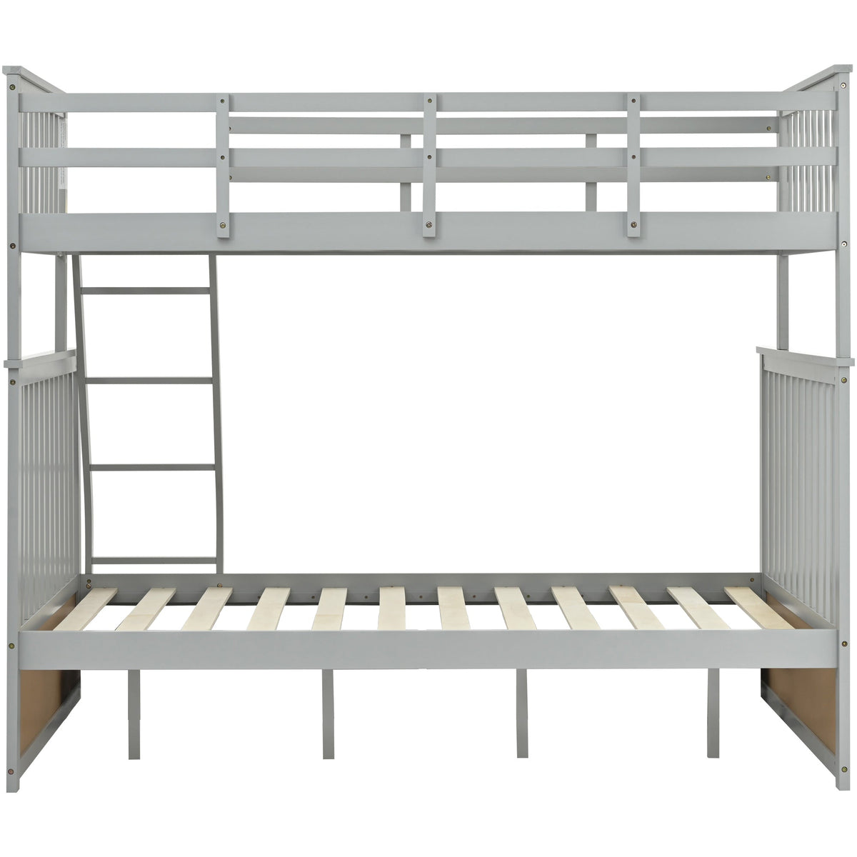 Twin Over Full Bunk Bed, Wooden Bunk Bed with Ladder and Safety Guard Rails – Gray