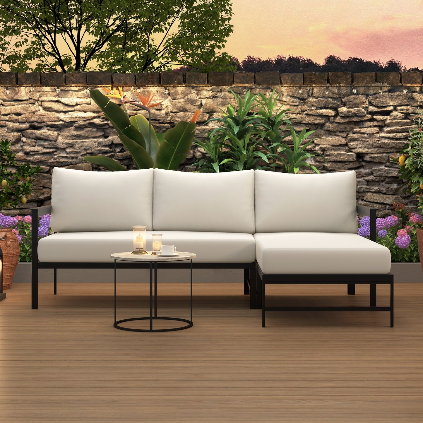 U_Style Outdoor L-Shaped Sofa with Iron Frame