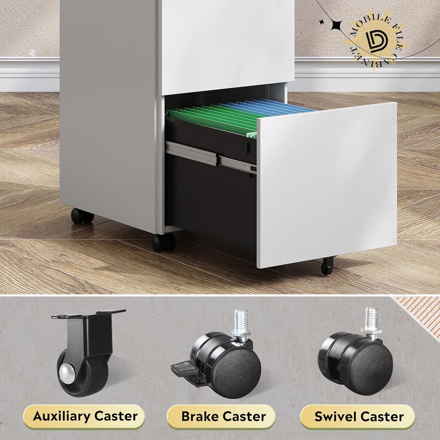 Locking 2 Drawer File Cabinet For Home Office Metal Under Desk Fully Assembled With Smooth Full Extension Slides