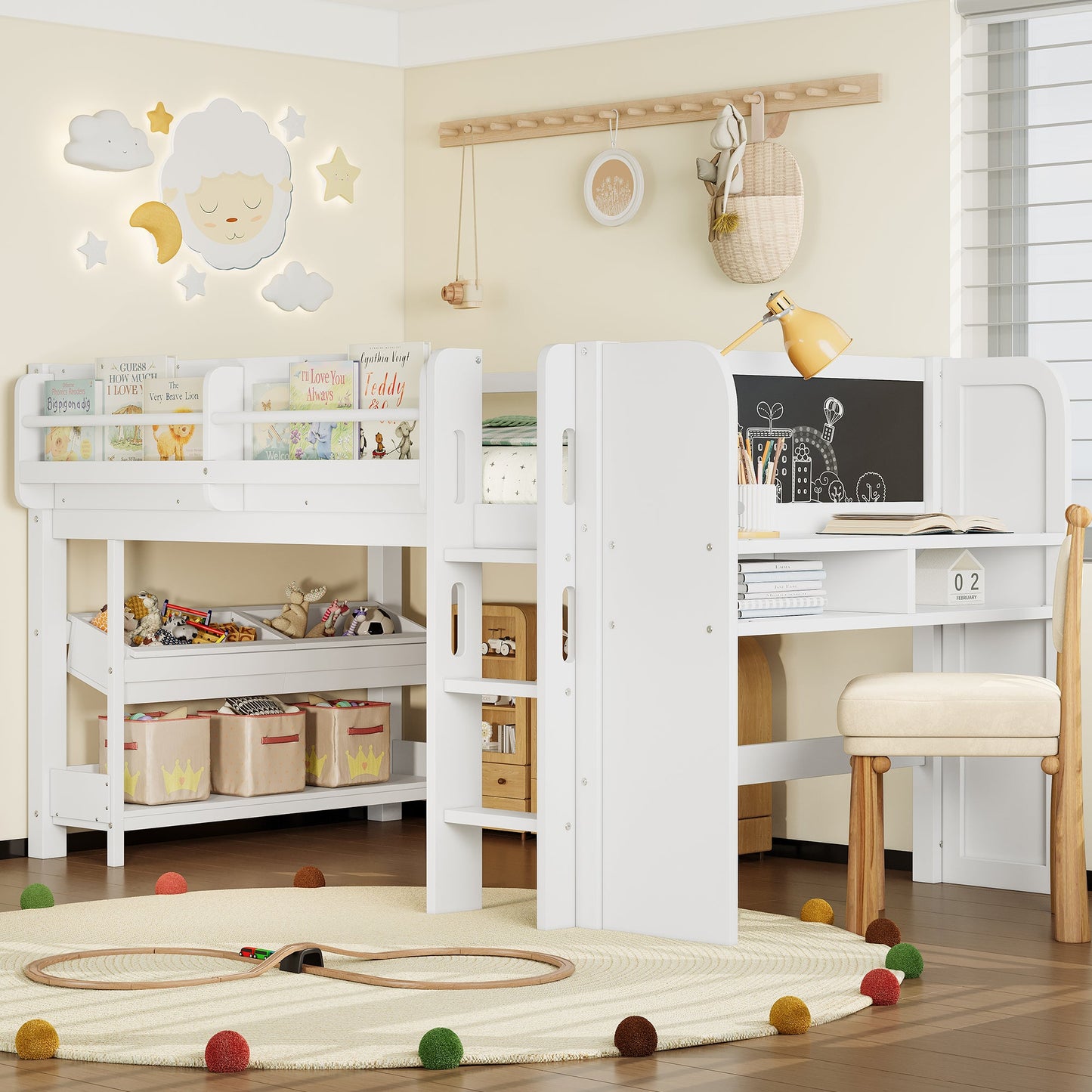 Twin Loft Bed with Multi-Storage Bookcases, Boxes and Drawers