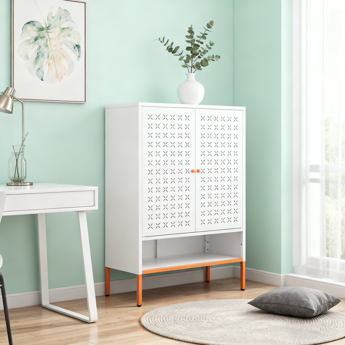 Grid Double Door Shoe Cabinet