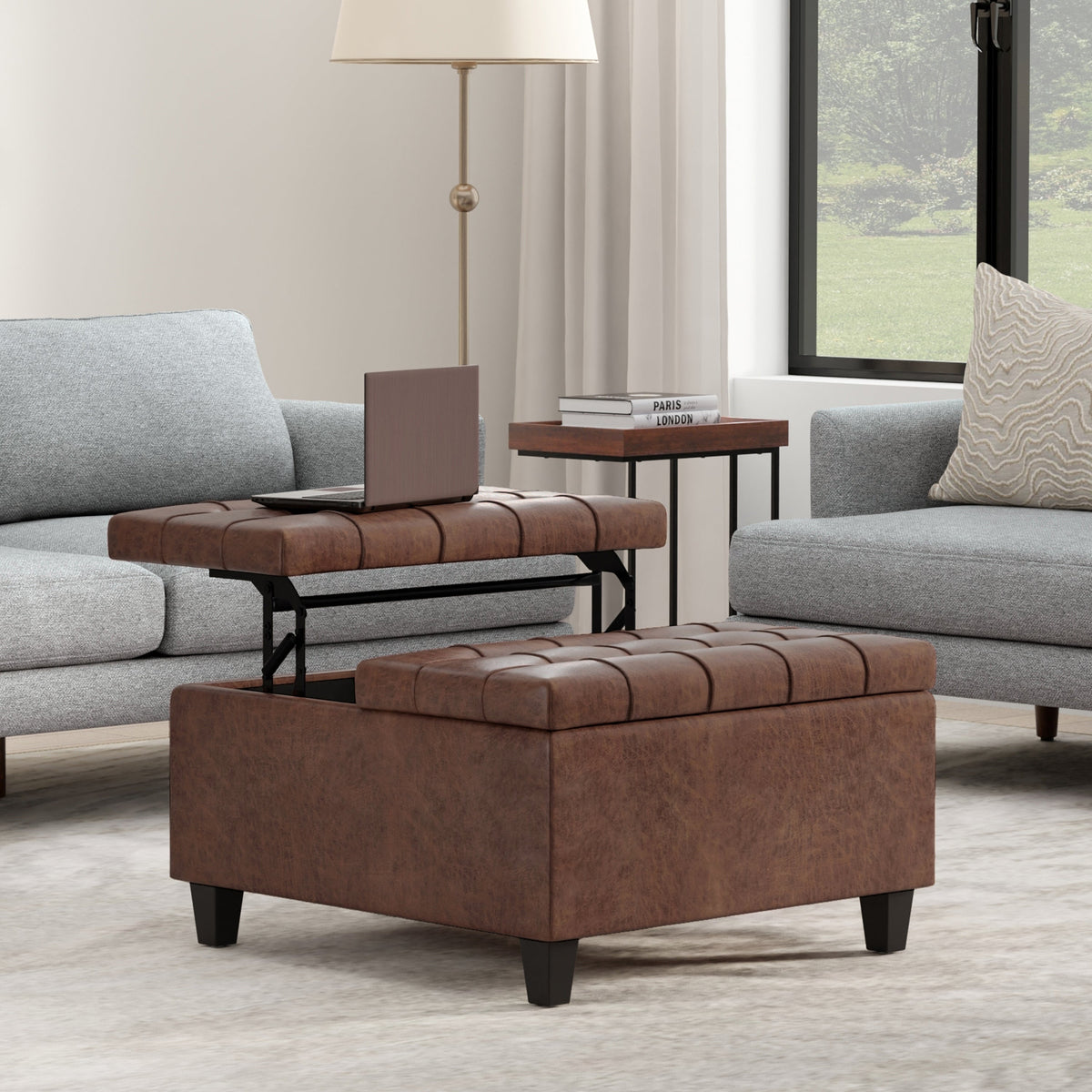Harrison 30 Inch Wide Small Square Coffee Table Storage Ottoman