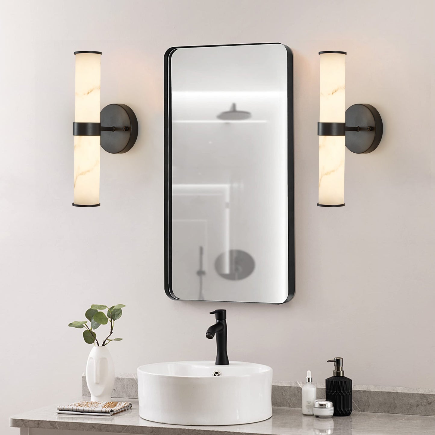Resin Imitation Marble Texture Wall Light with Black Iron Frame