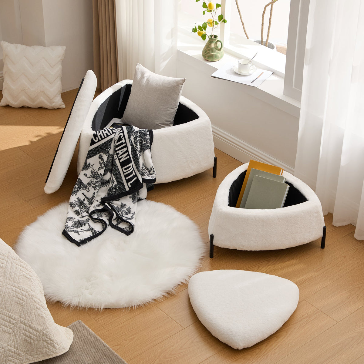29.9" Wide 2-Piece Upholstered Storage Ottoman Set