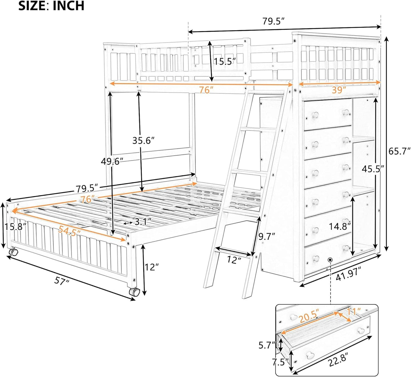 Twin Over Full Bunk Bed With Storage Solid Wood Espresso