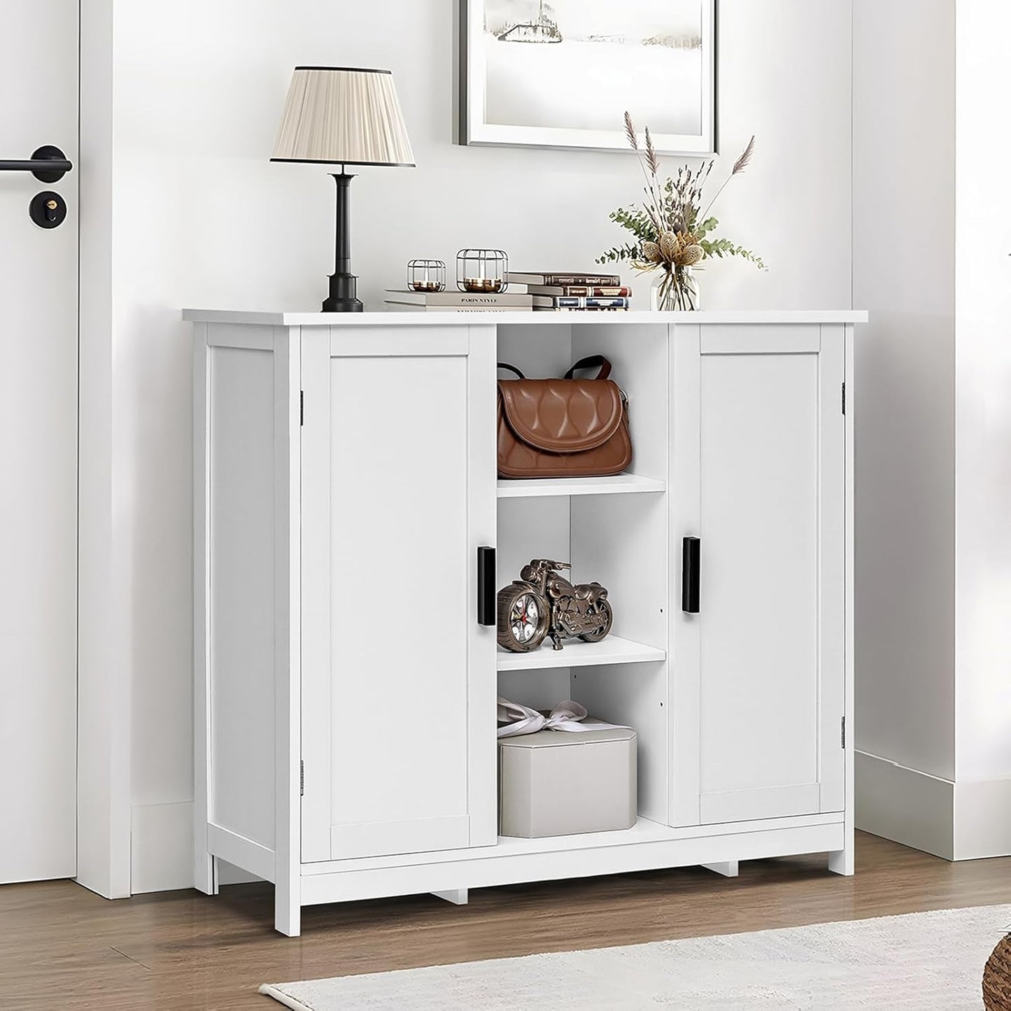 White Storage Cabinet With 2 Doors And 4 Adjustable Shelves