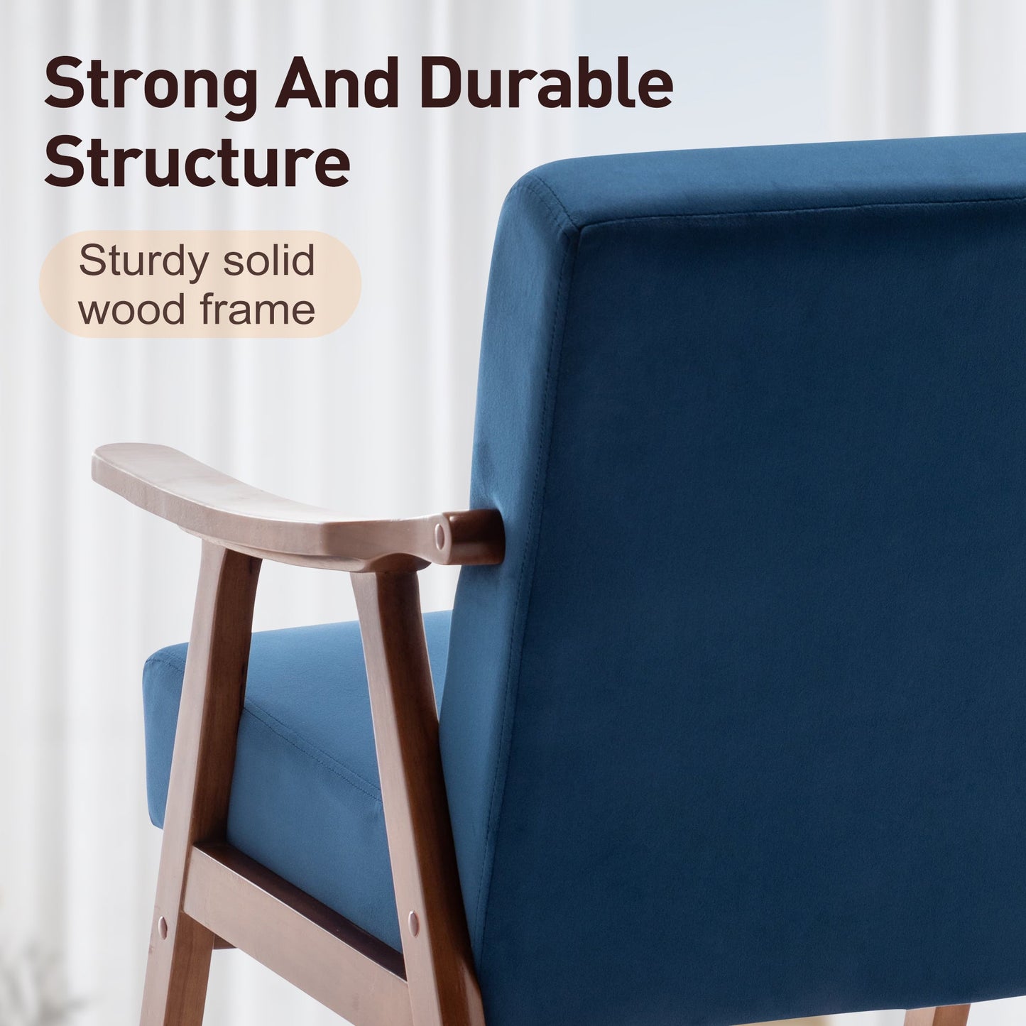 Mid-Century Modern Chair, Living Room Chair with Solid Wood Frame, Accent Chair Extra-Thick Backrest, Wingback Chair for Bedroom, Reading Room, Living Room, Lounge Chair Indoor