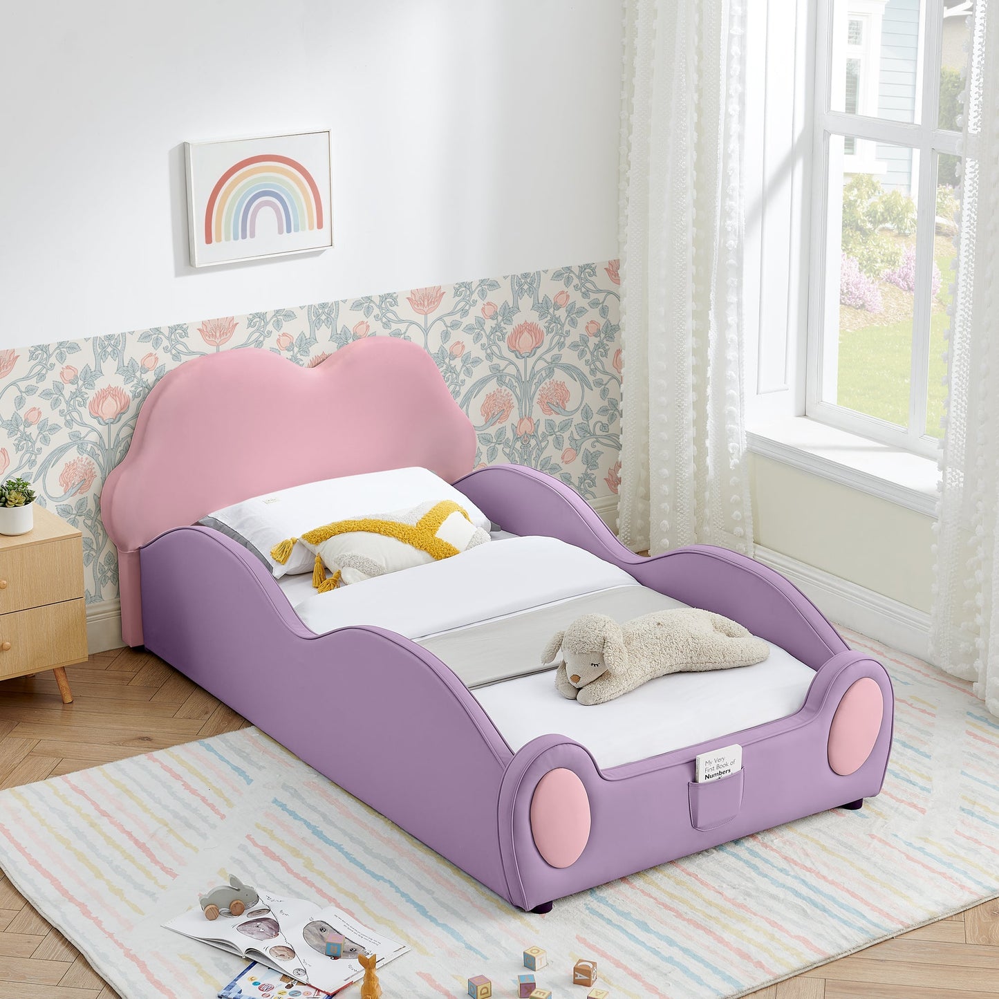 Twin Size Cute Cloud Shape PU Leather Kids Bed