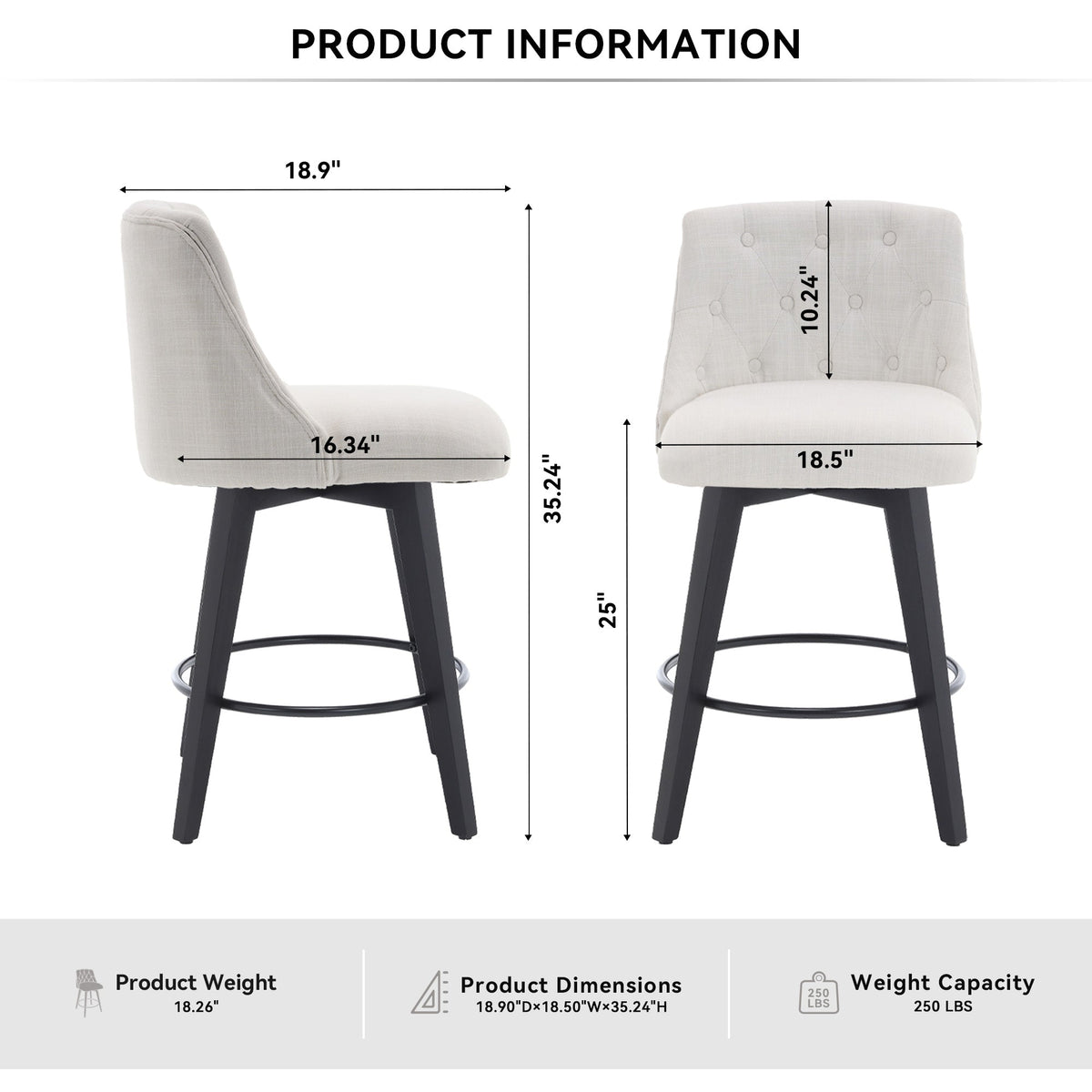 007-360° Swivel Bar Stools Set of 2