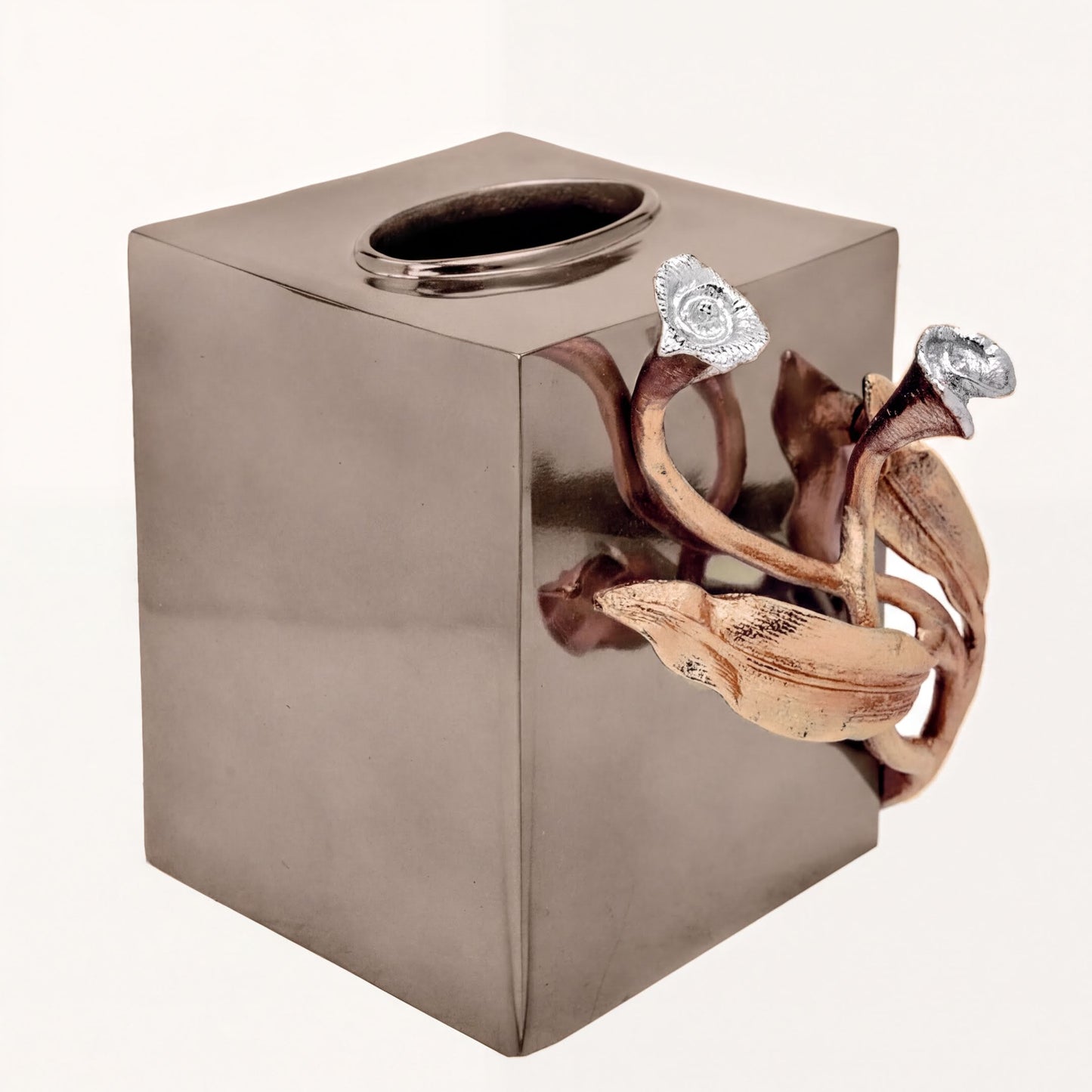 Tissue Box Cover – Elegant Calla Lily Decor With Gold Finish & Silver Leaf