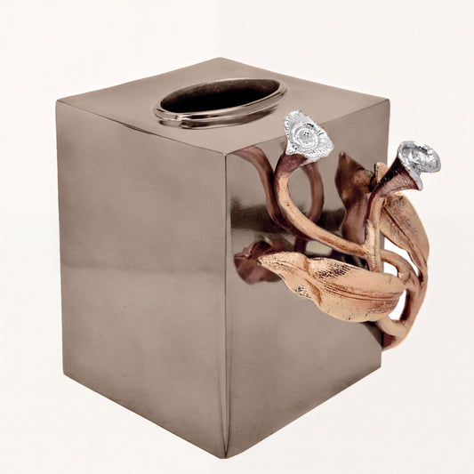 Tissue Box Cover – Elegant Calla Lily Decor With Gold Finish & Silver Leaf