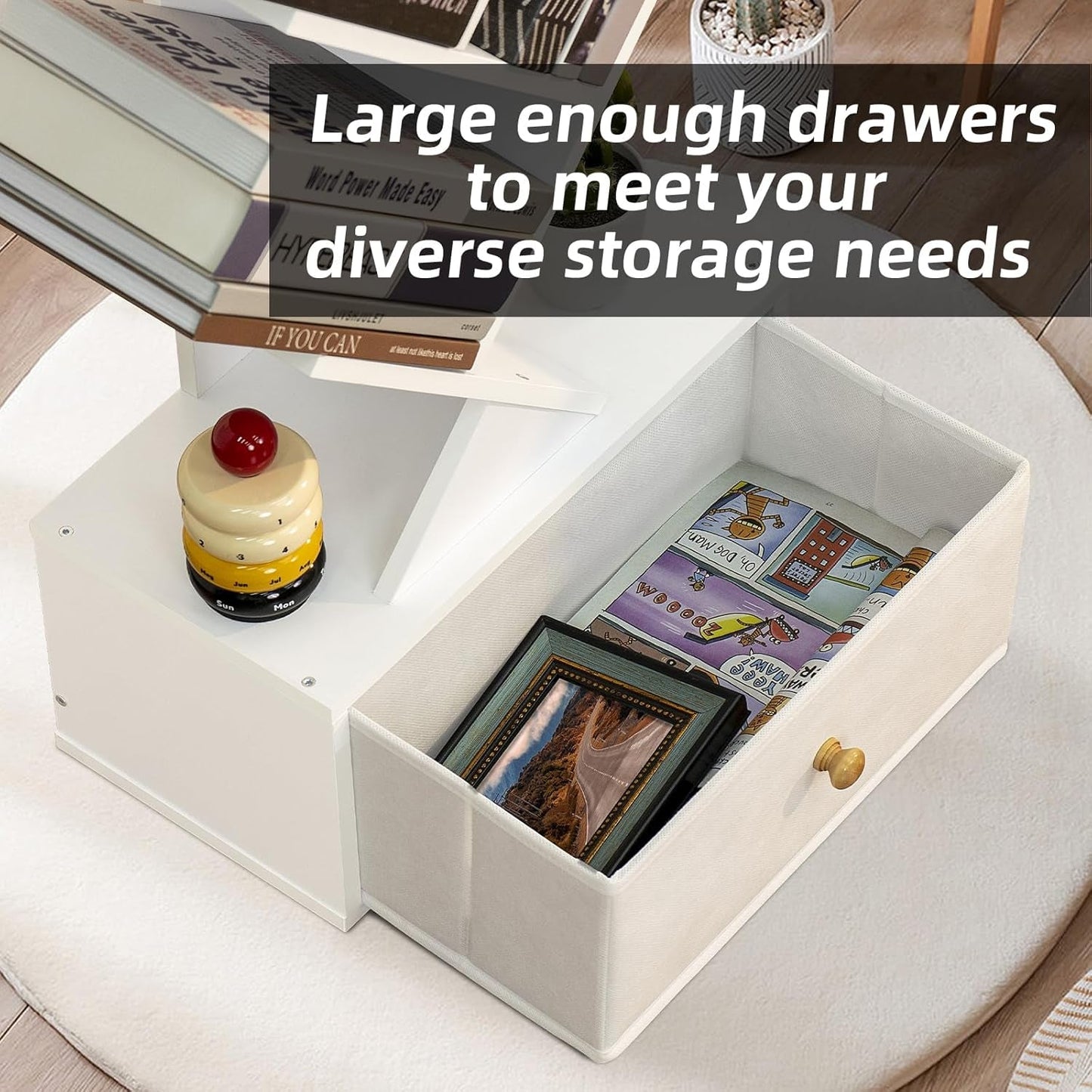 8 Tier Tree Bookshelf With Drawer White Wood Space Saving