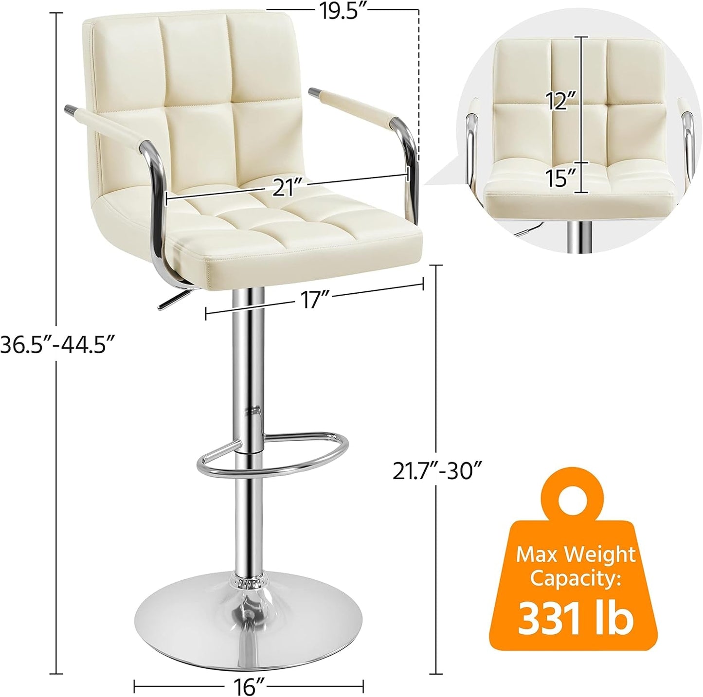 Beige Tall Bar Stools Adjustable Swivel Set Of Two