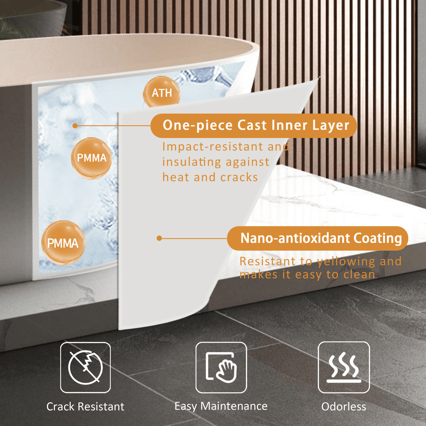 65" Luxury Freestanding Soaking Bathtub With Overflow And Pop-Up Drain (SAK69451)