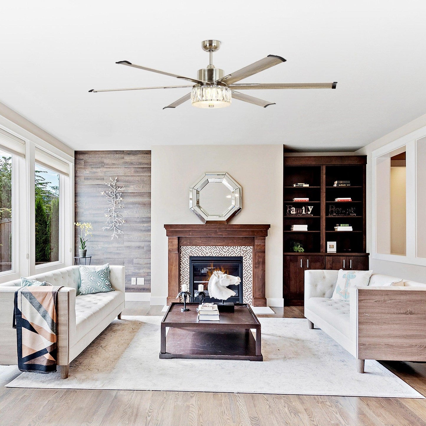 65‘’ Satin Nickel Indoor Down Rod Ceiling Fan