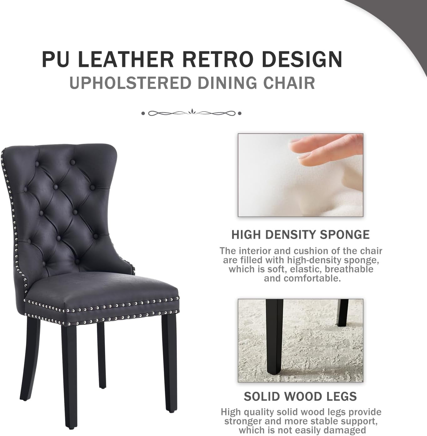 Leather Dining Chairs Set Of 4 Wingback Upholstered With Nailhead Trim Black