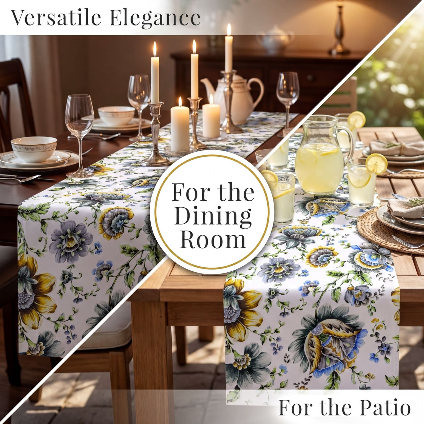 Printed Table Runner - Blue Floral Dining Decor | Handmade Polyester Runner