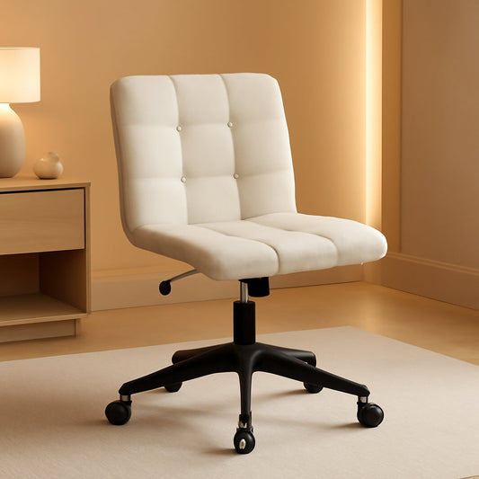 Height Adjustable Swivel Office Chair With Wheels Beige