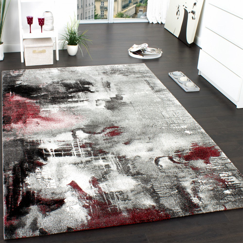 Designer Rug Canvas Artful Design - Mottled Grey Red Cream