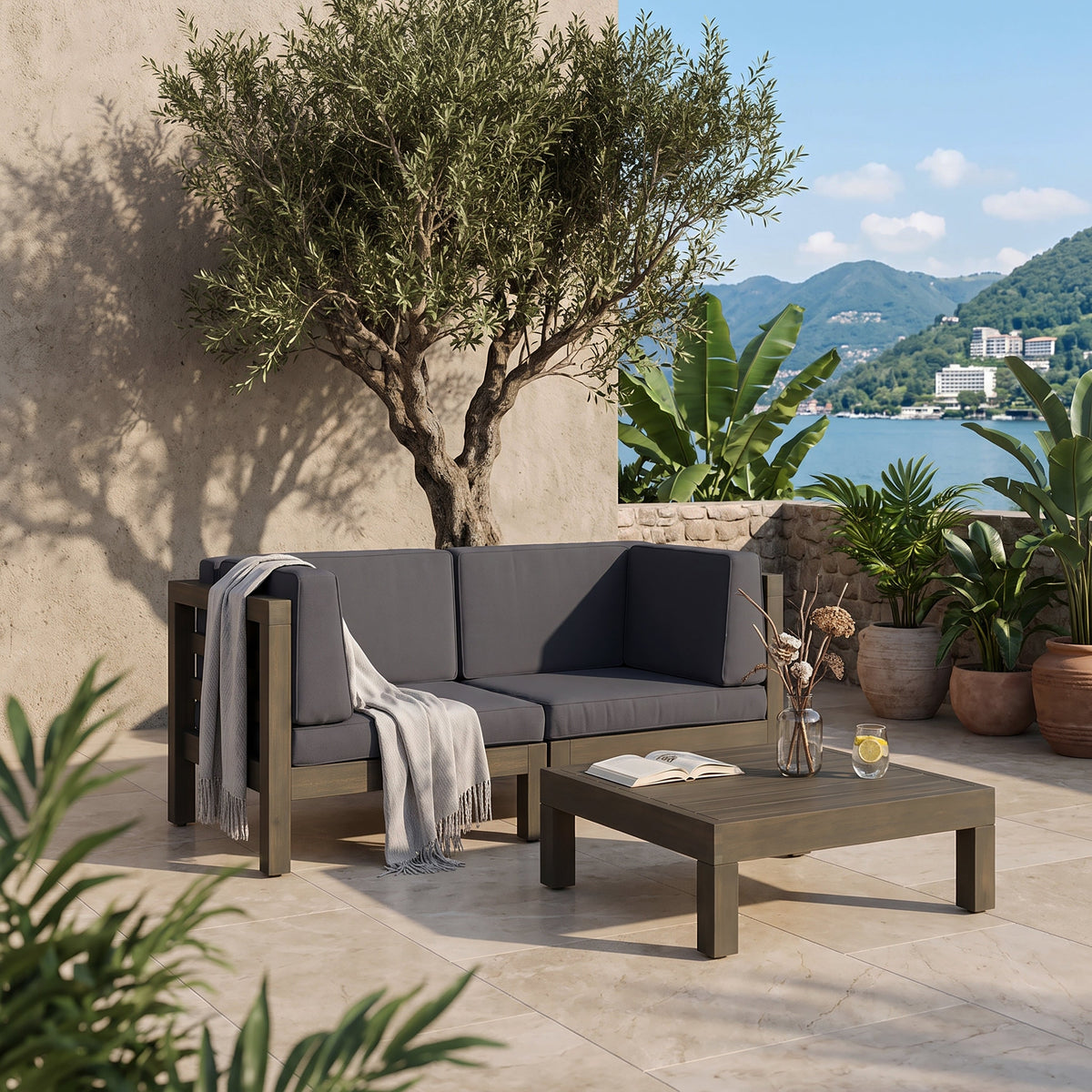 Oana 3-Piece Love Seat Set with Coffee Table, Dark
