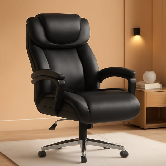 High-Back Headrest Ergonomic Office Chair Black LeatherSoft
