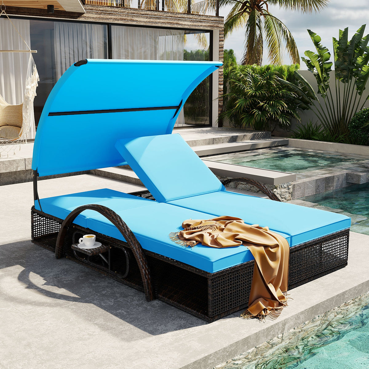 U_STYLE Outdoor Steel Frame Sun Lounger