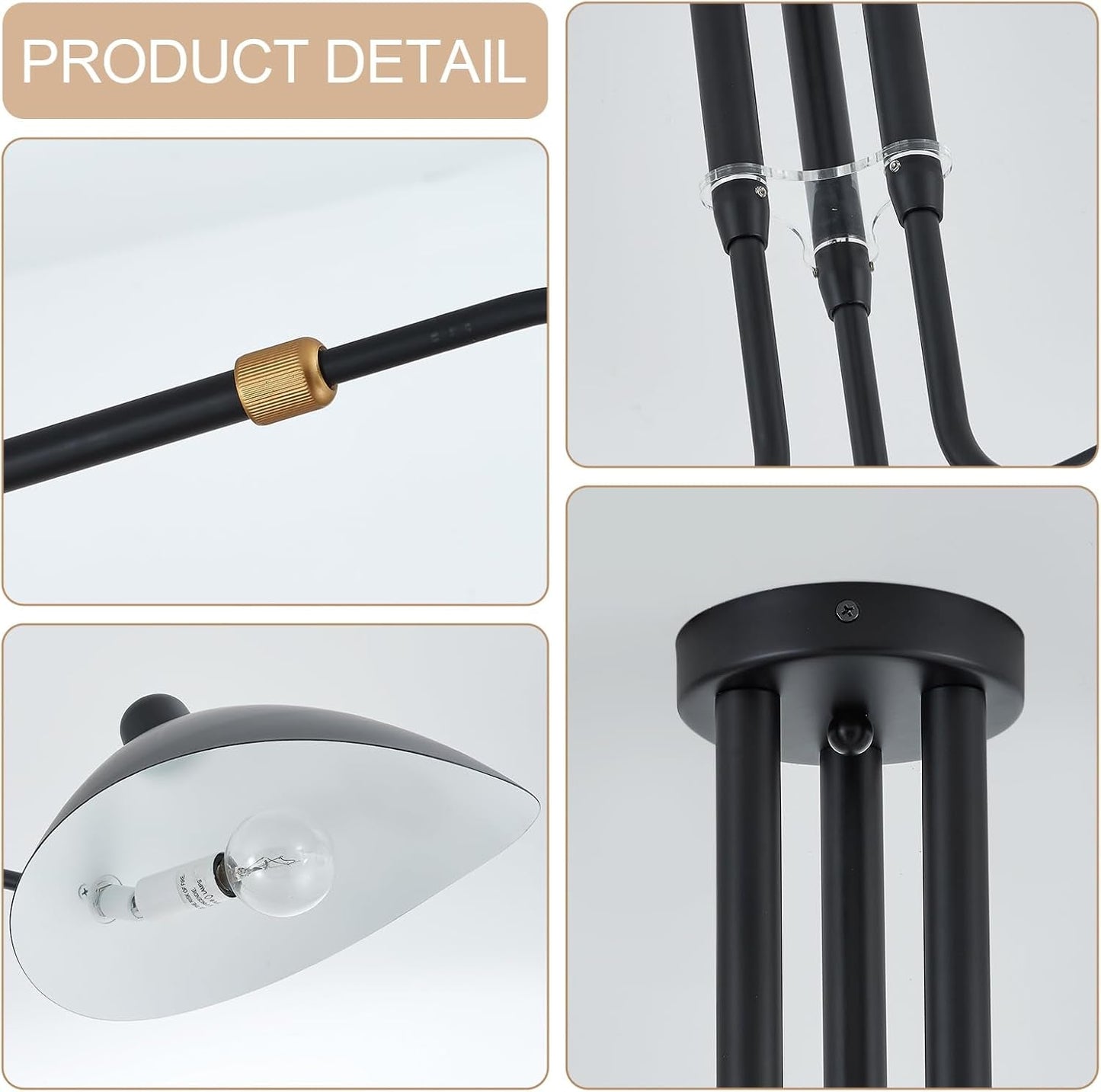 Matt Black Three Arm Adjustable Pendant Light Chandelier