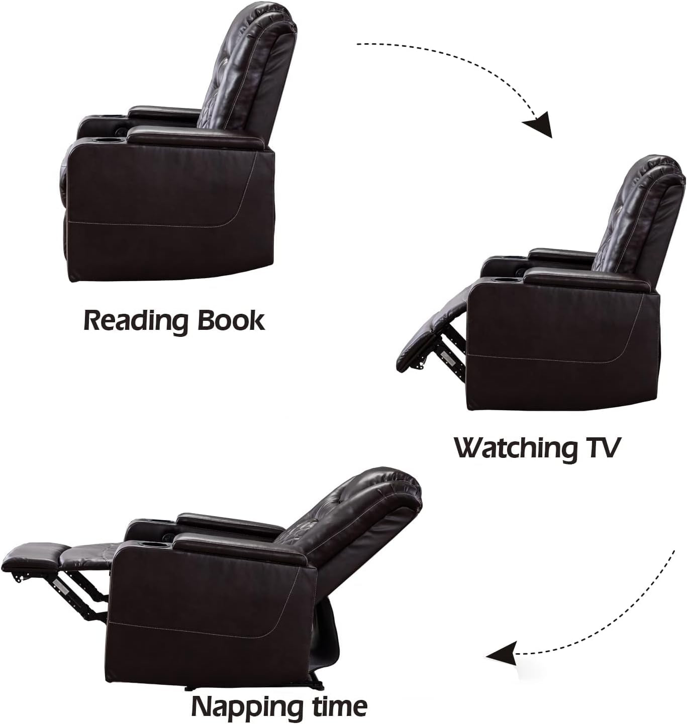 Power Recliner Chair With USB Ports And Cup Holders Brown