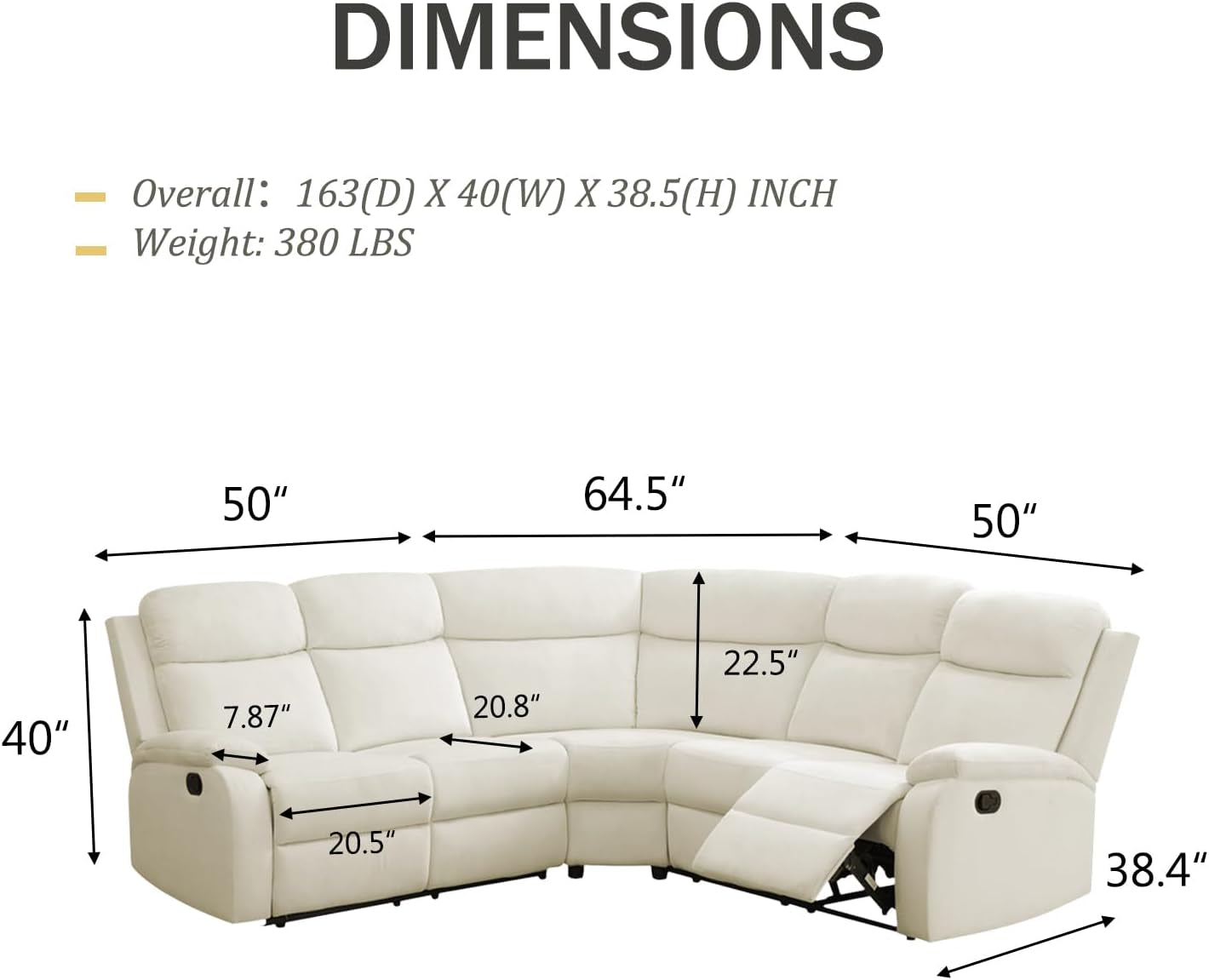 Off White Recliner Sectional Sofa Five Seats Living Room