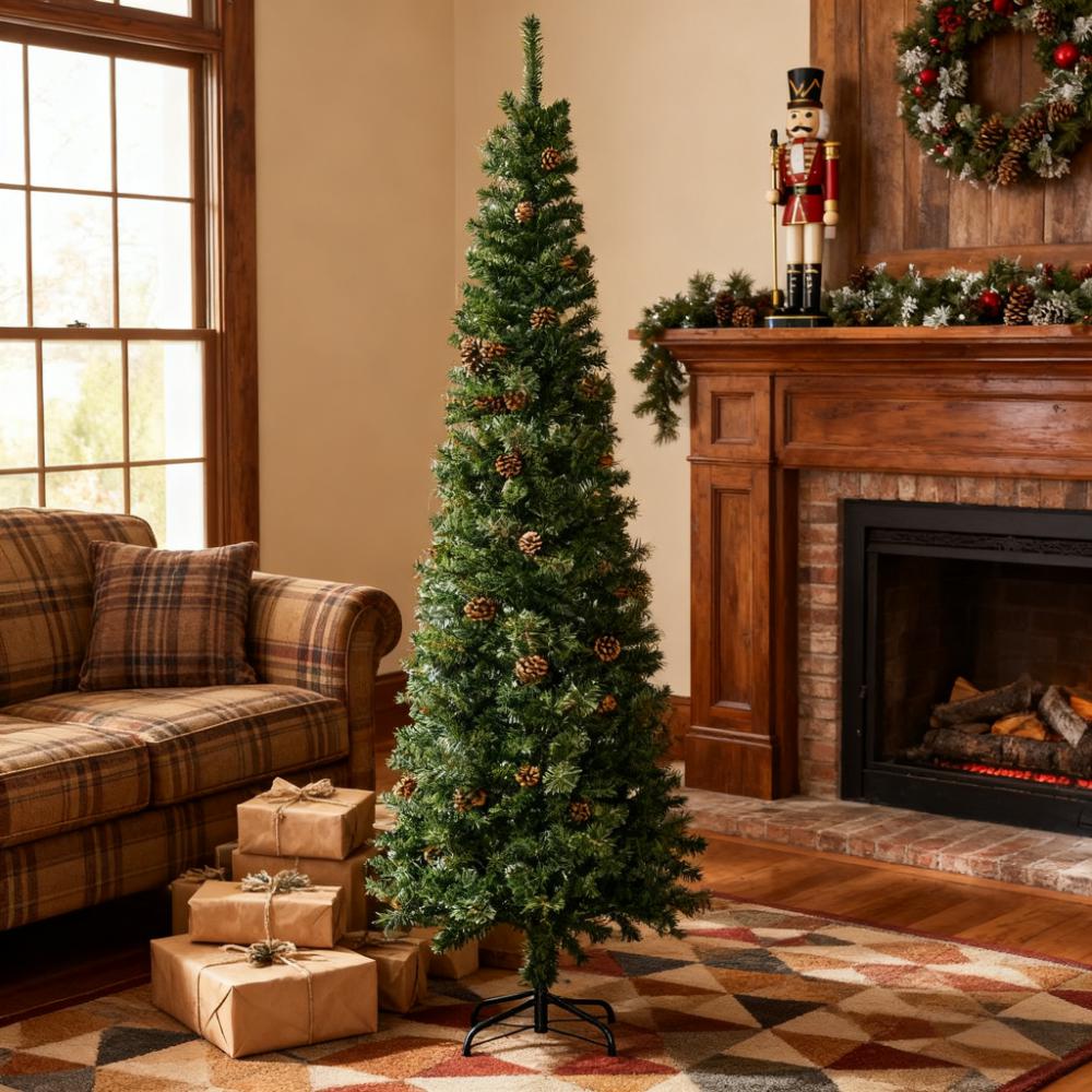 Slim Pine Needles Xmas Tree - 7.5 Foot Pencil Design