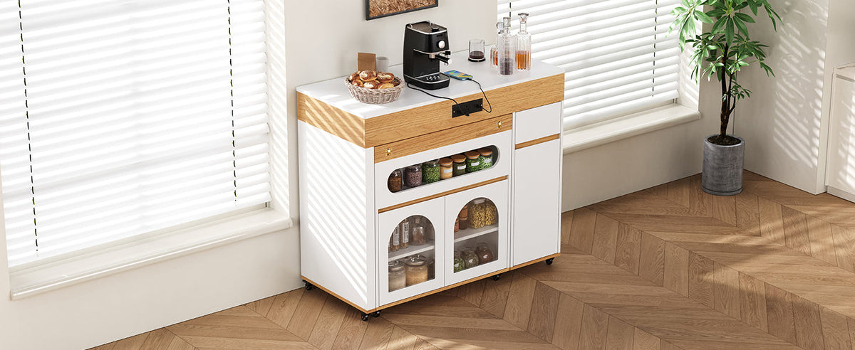 TREXM Extendable Dining Table with Storage and Power Outlet