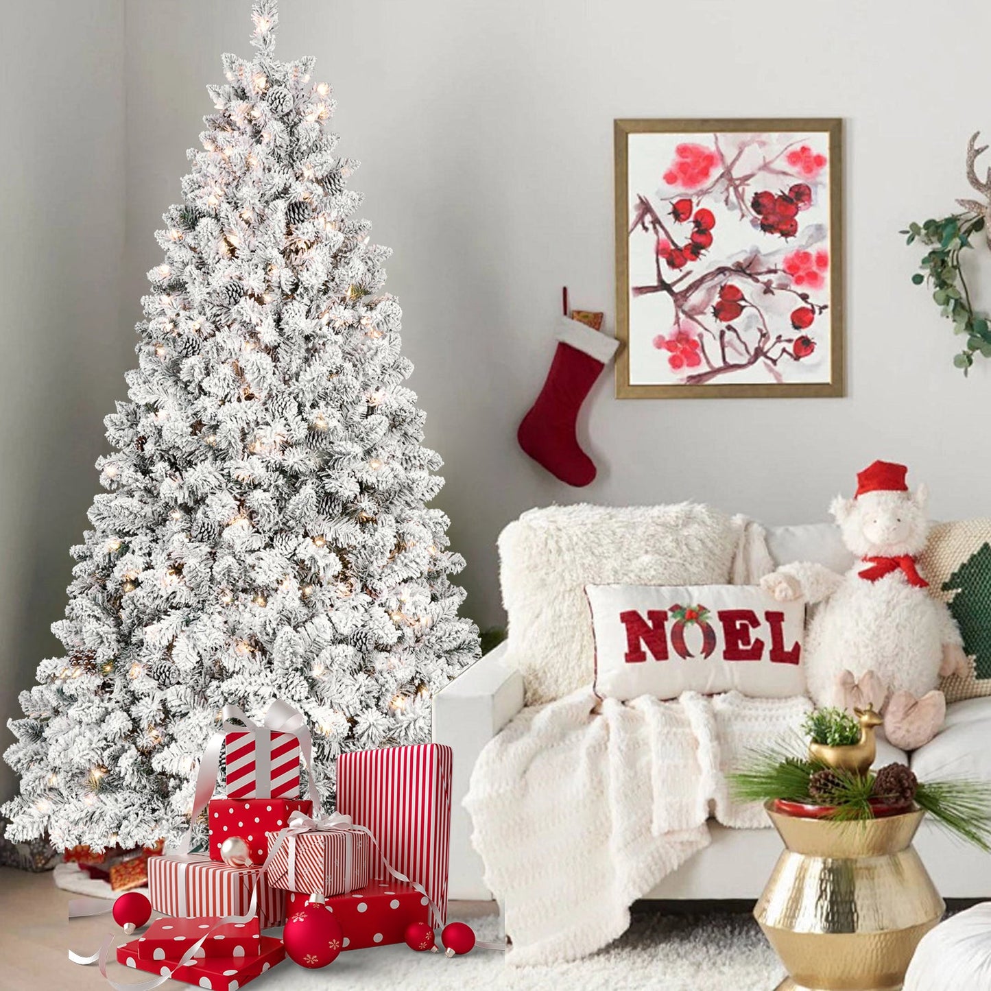 4FT Flocked Christmas Tree with 150 UL Lights and 21 Pine Cones