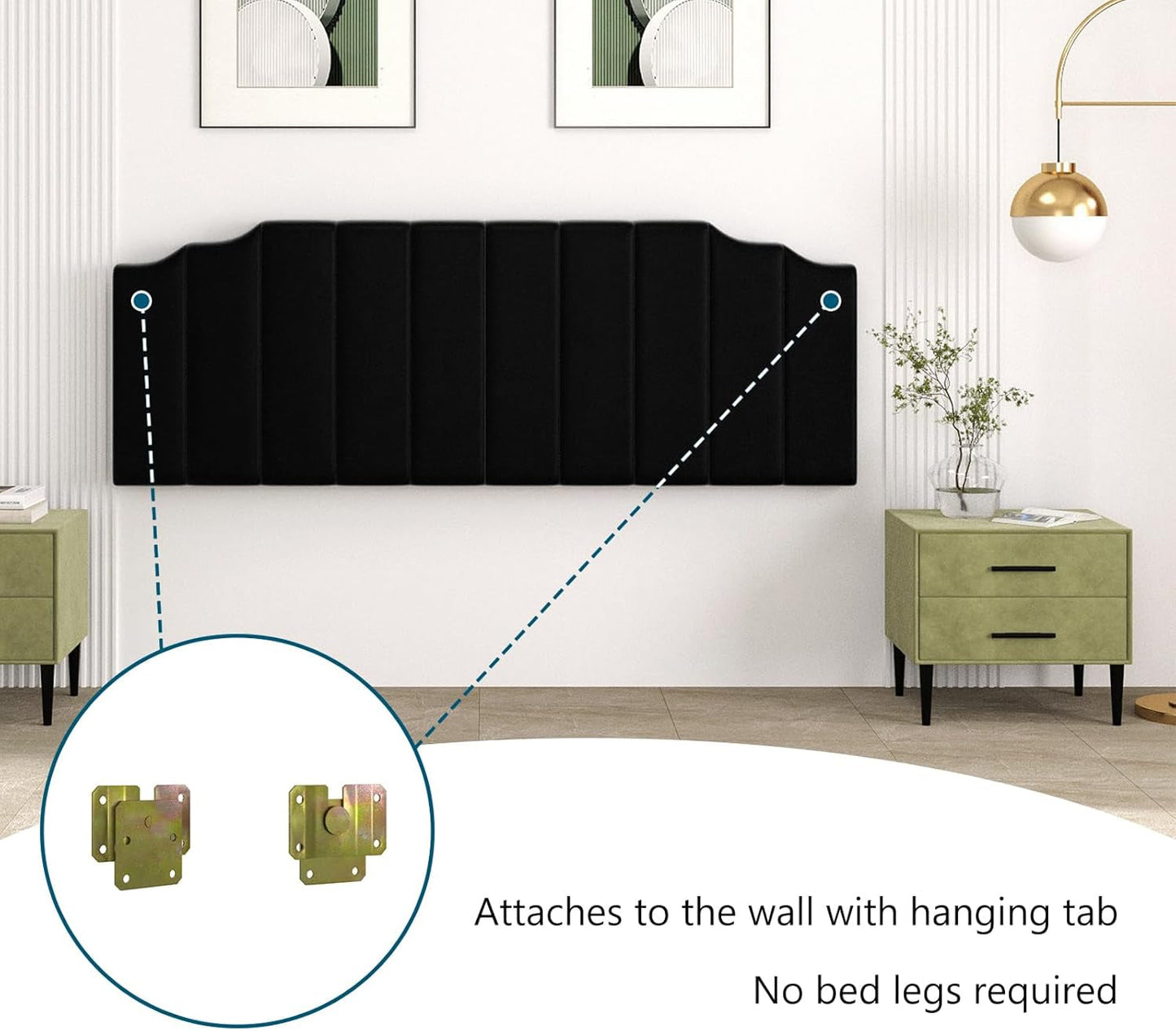 Velvet King Size Wall Mounted Headboard for Adjustable Beds