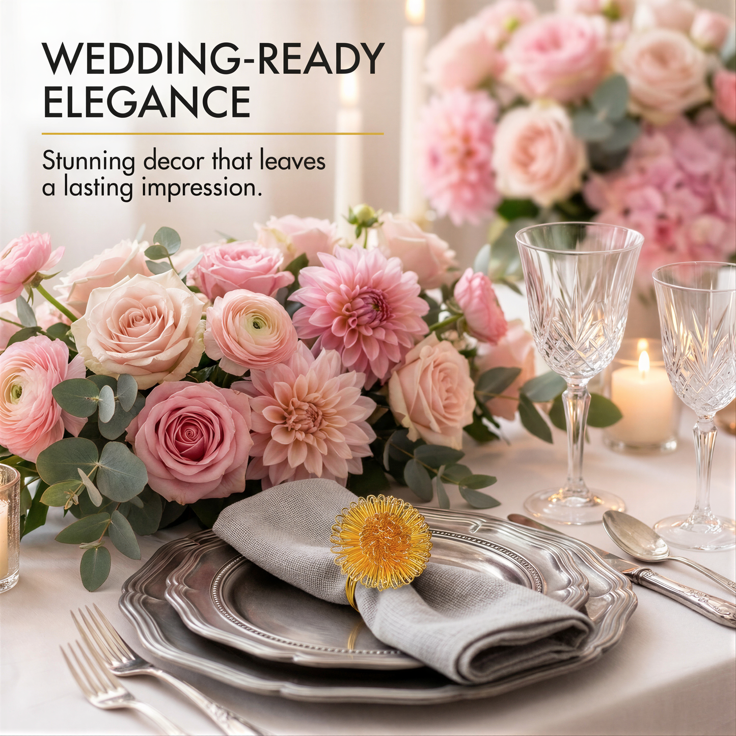 Gold Floral Napkin Rings – Elegant Rust Resistant Table Decor Accent