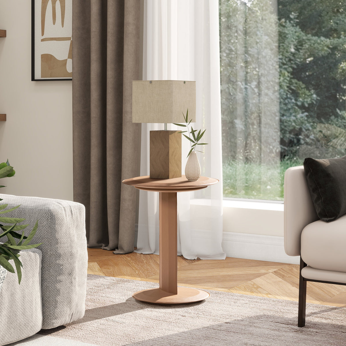 Mode 18" Leatherette Round C-Shaped Sofa Side Table