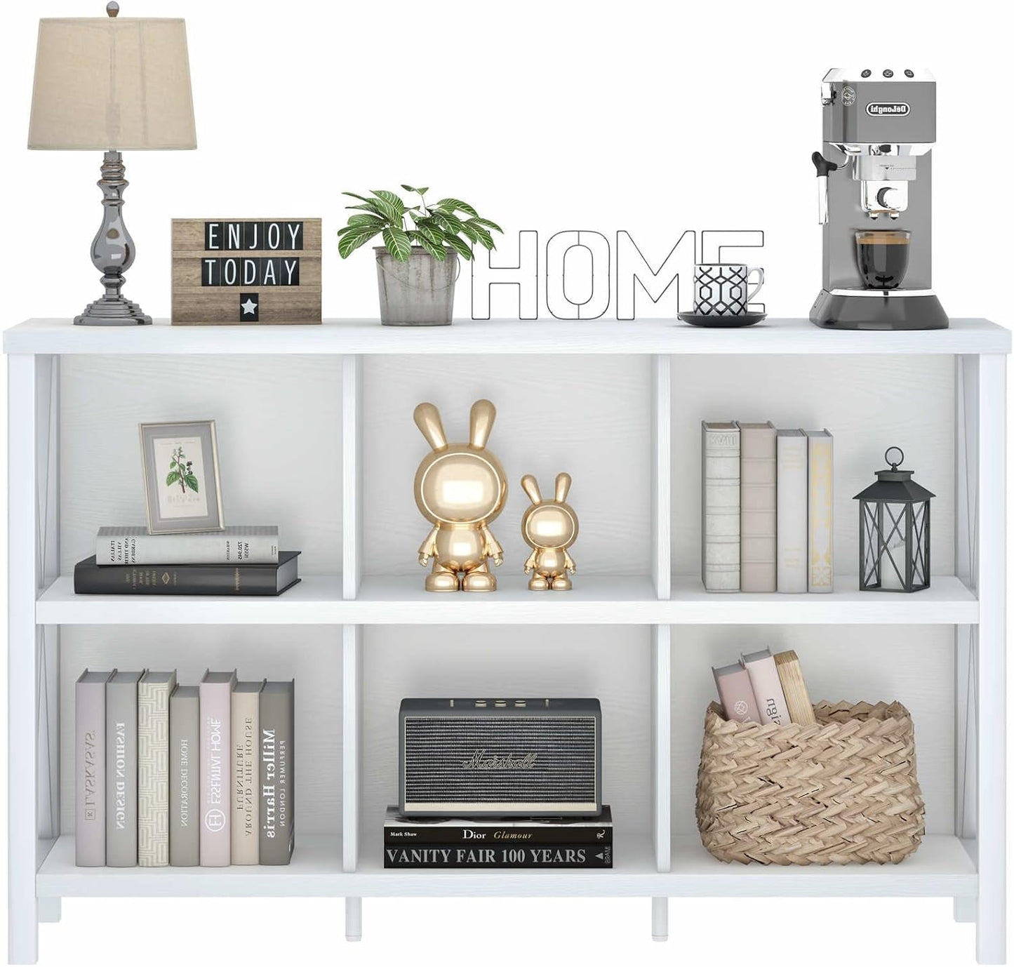 Six Cube Storage Organizer White Oak 47 Inch Bookshelf