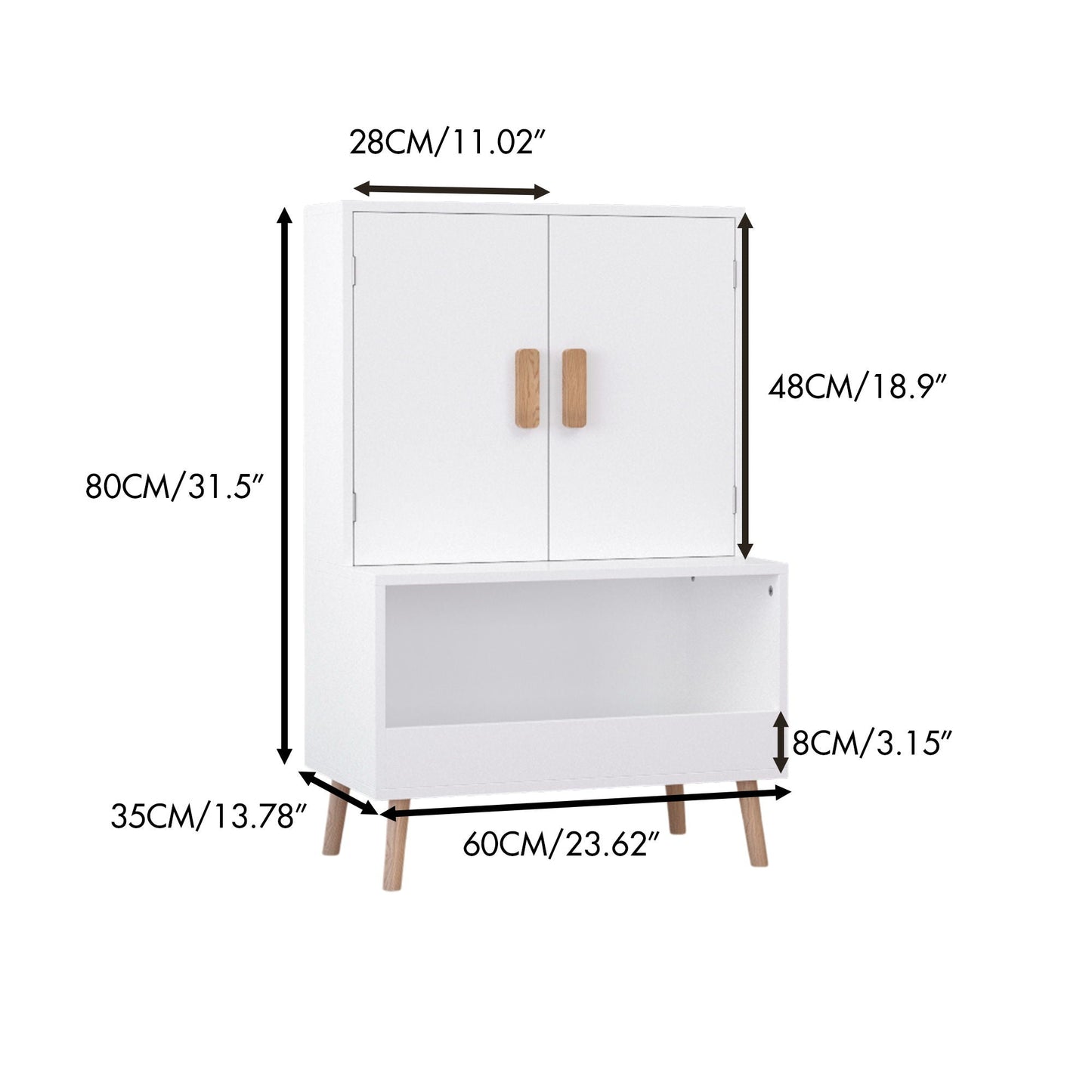 Toy Storage Cabinet With Doors And Open Shelf, Toddler Bookshelf For Playroom - White