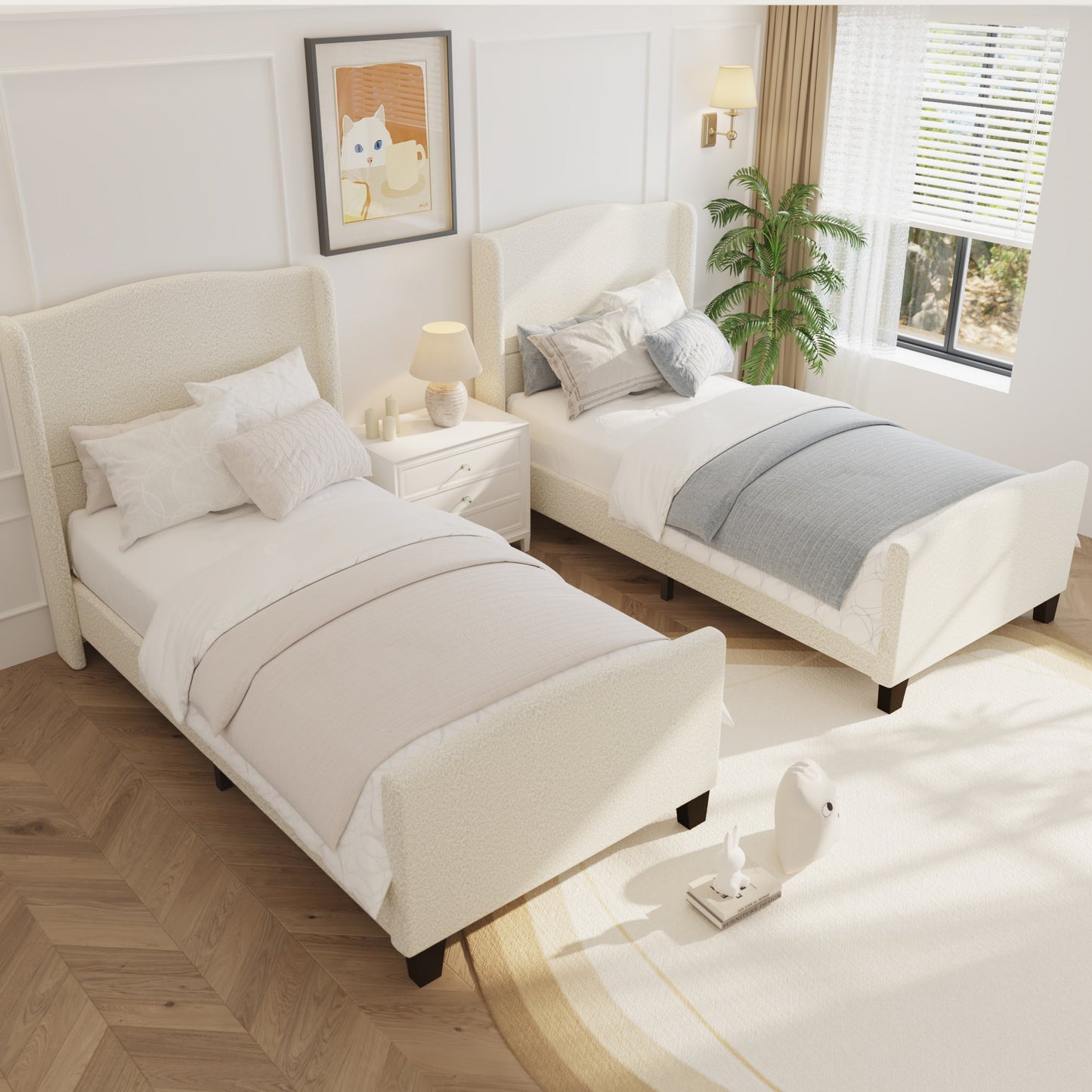 Twin Size Bed Frame with Upholstered Headboard
