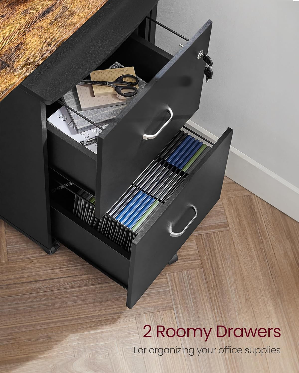 Two Drawer File Cabinet For Home Office A4 Size Black Honey Finish Space Saving Design