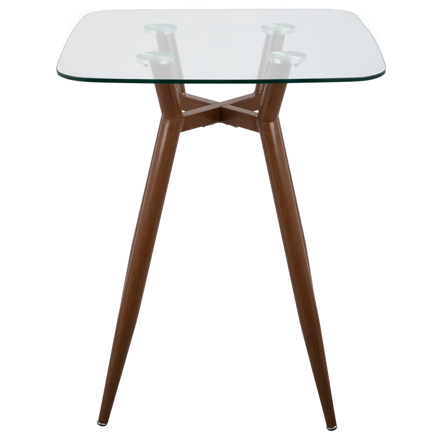 Clara Mid-Century Modern Square Counter Table with Walnut Metal Legs and Clear Glass Top by LumiSource