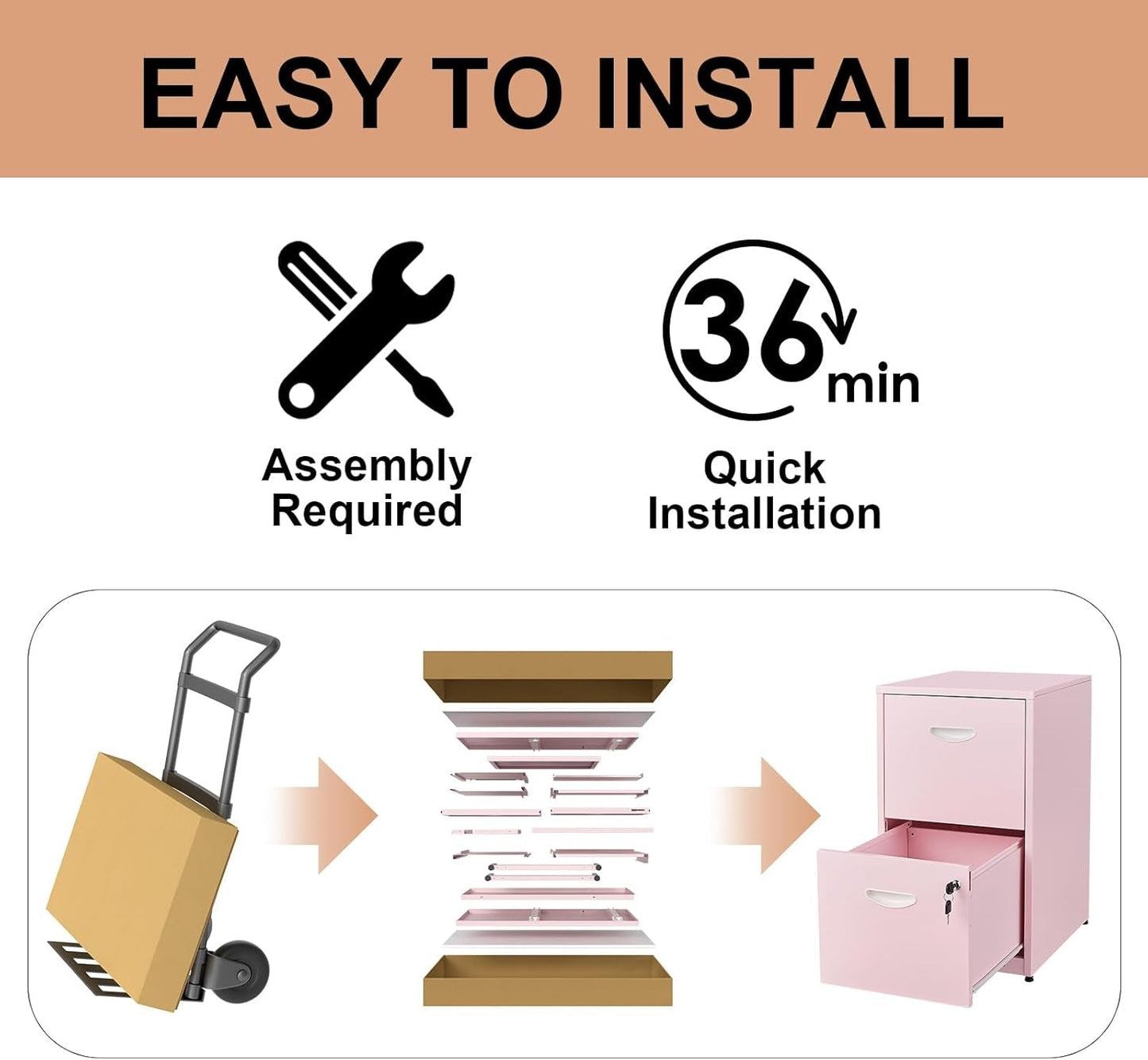 Pink 2 Drawer Locking File Cabinet For Home Office