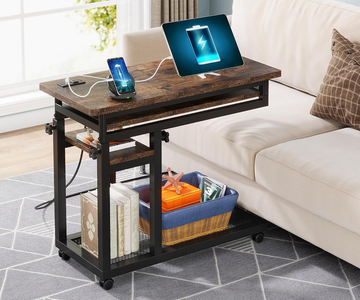 28"-39.3" Height Adjustable Portable Desk with Power Outlet & USB Ports