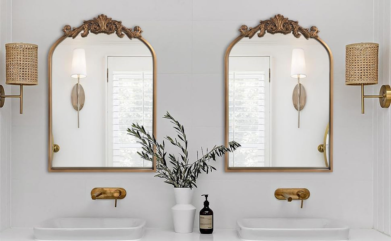 Antique Gold Baroque Arched Wall Mirror 19x27 Decor