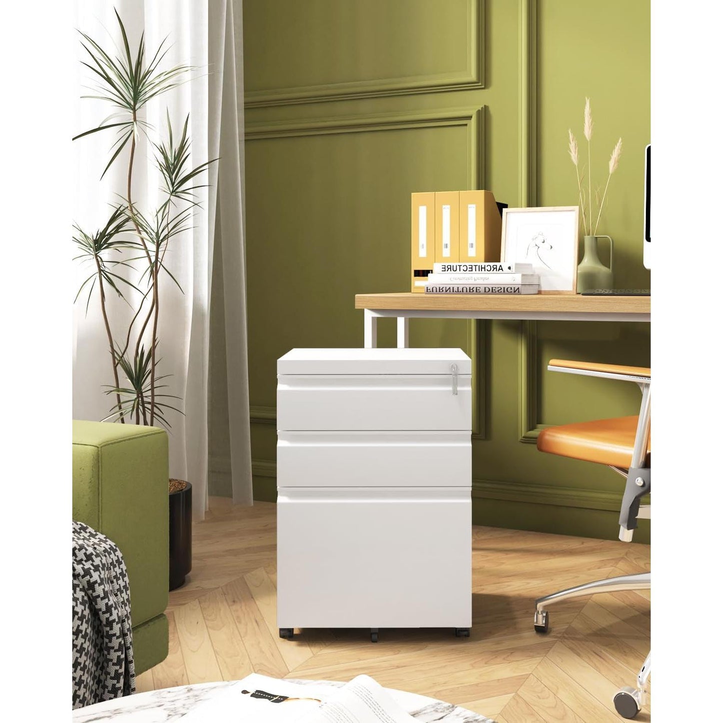White Rolling File Cabinet With Lock Office Storage