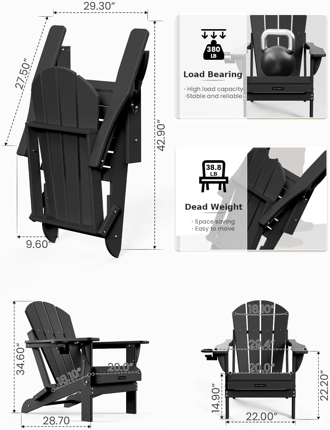 Folding Weather Resistant Adirondack Chair for Outdoor Relaxation