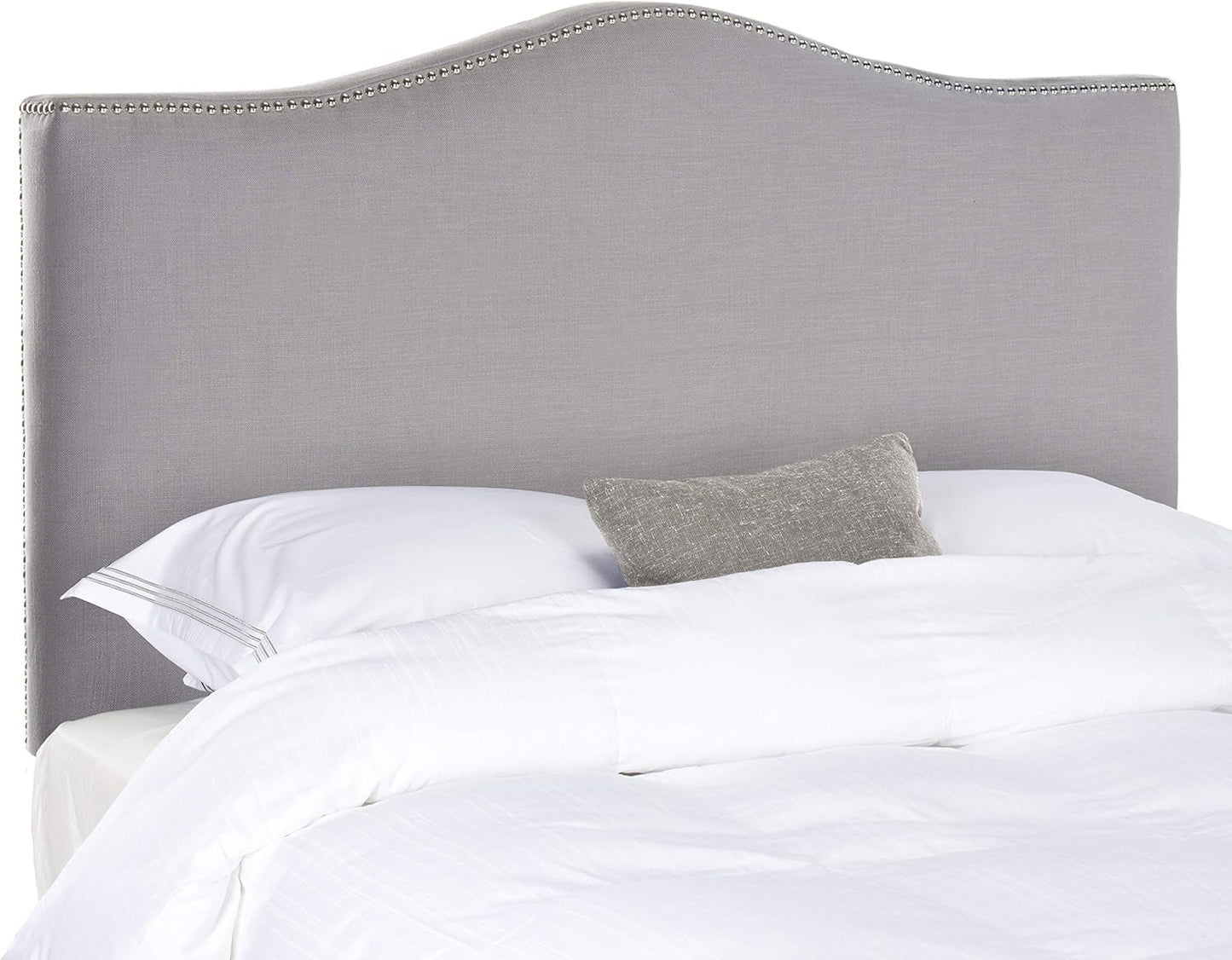 Contemporary Arctic Grey Upholstered Headboard with Silver Nailhead